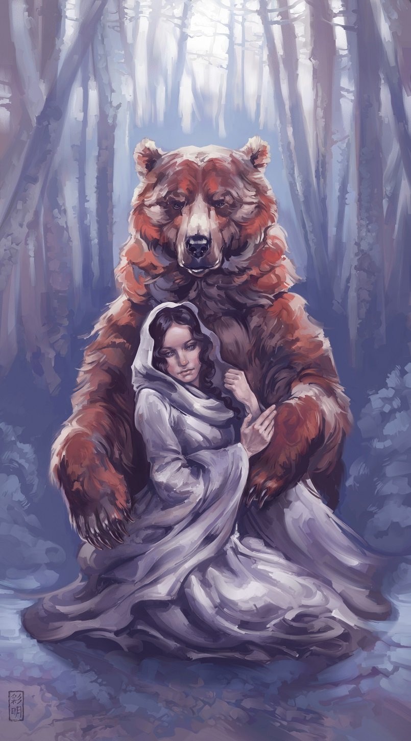 Медведь и девушка арт
