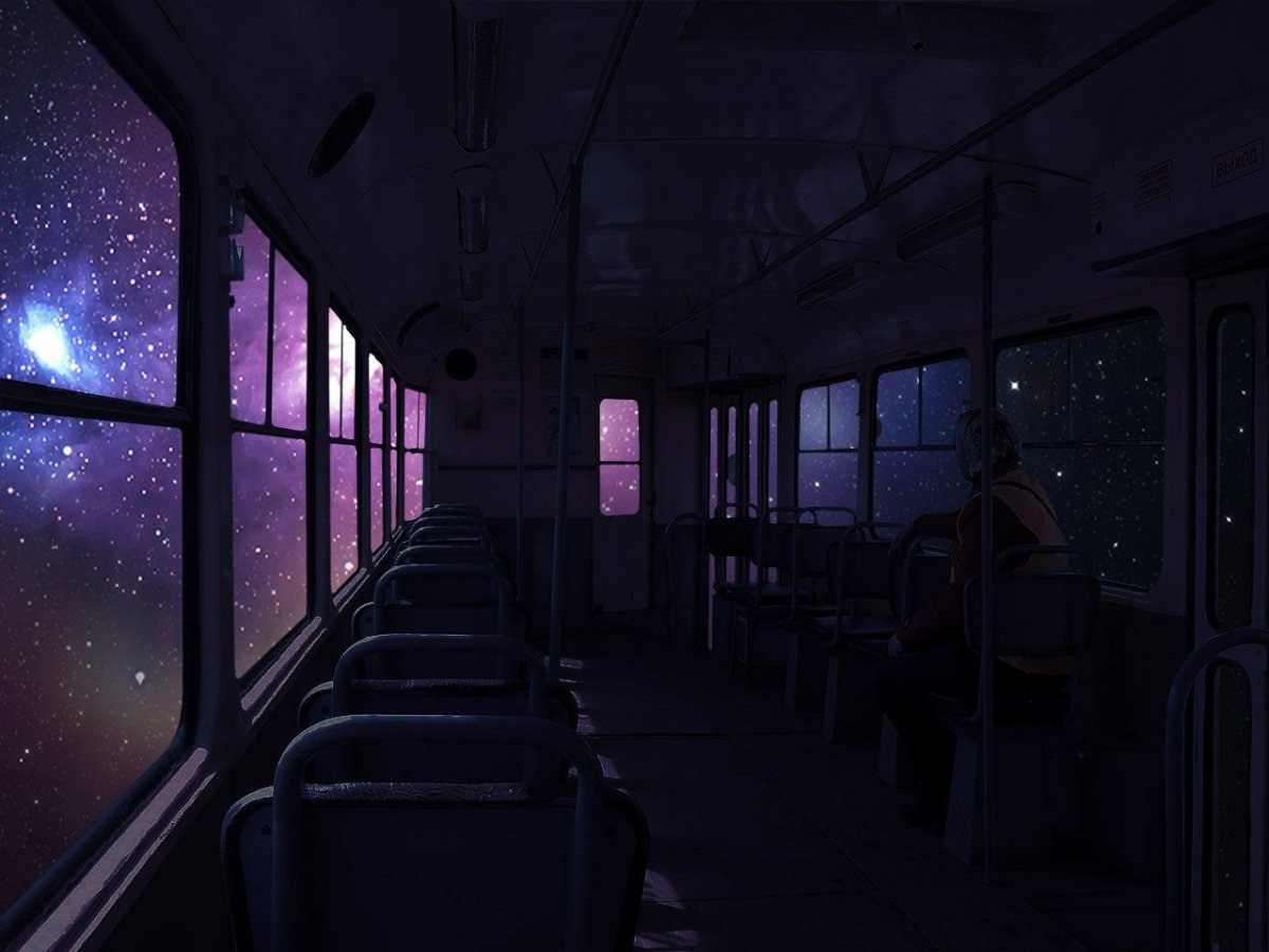 Автобус внутри ночью