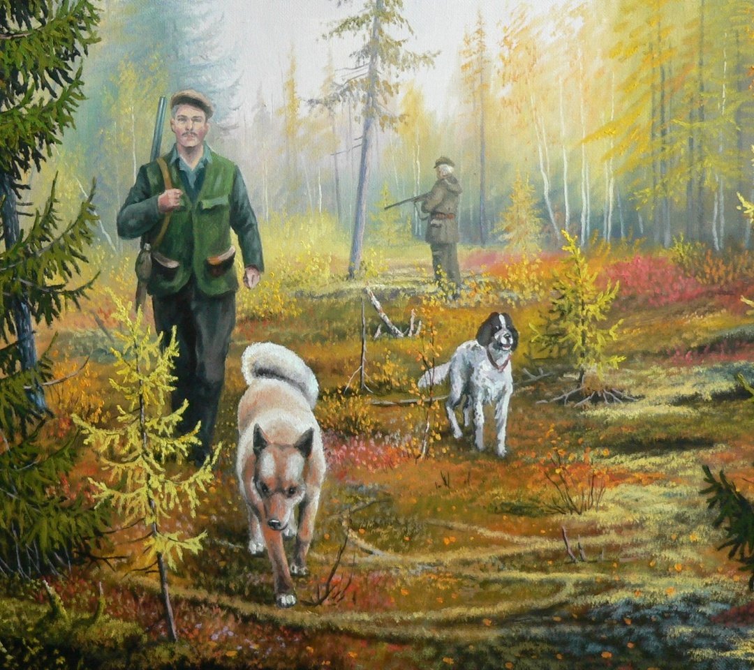 Картина охотник с собакой
