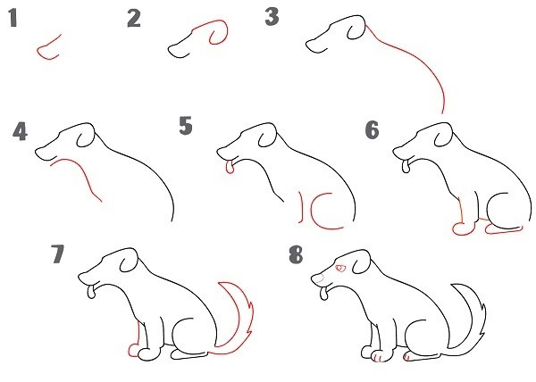 Рисунок собаки карандашом для срисовки поэтапно
