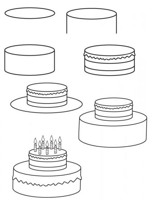 Как нарисовать торт с клубникой поэтапно