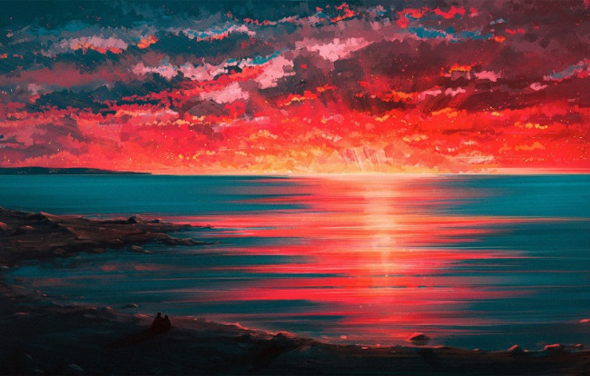 Отражение солнца в воде рисунок
