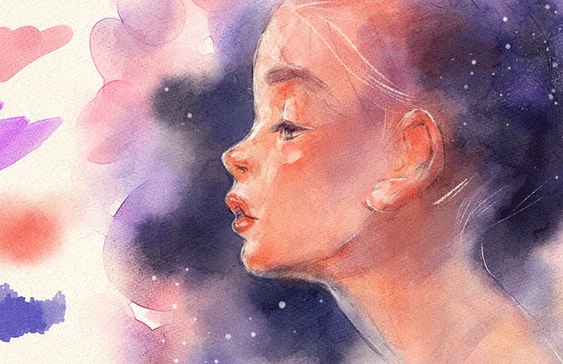 Рисунок девочки красками.
