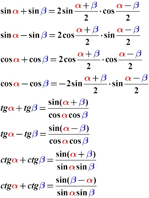 Разность двух косинусов. Формулы умножения синусов и косинусов. Произведение синусов и косинусов формулы. Формулы перемножения синусов и косинусов. Формулы преобразования синусов и косинусов в произведение.
