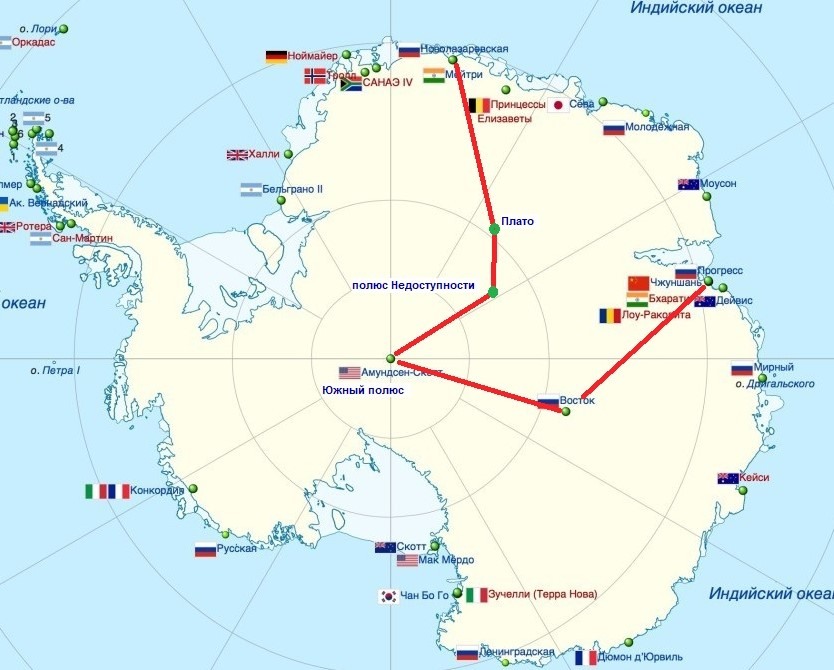 Карта станций в антарктиде