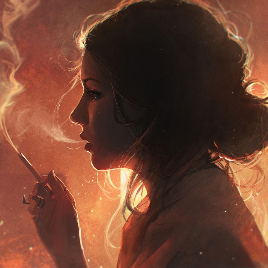 Девушка курит арт