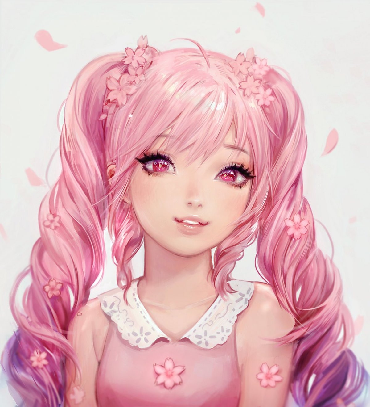 Девочка на розовом фоне аниме