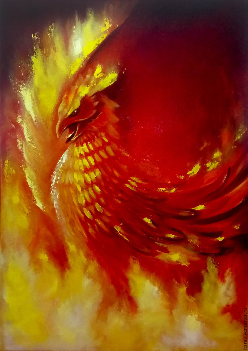 Птица Феникс картина маслом
