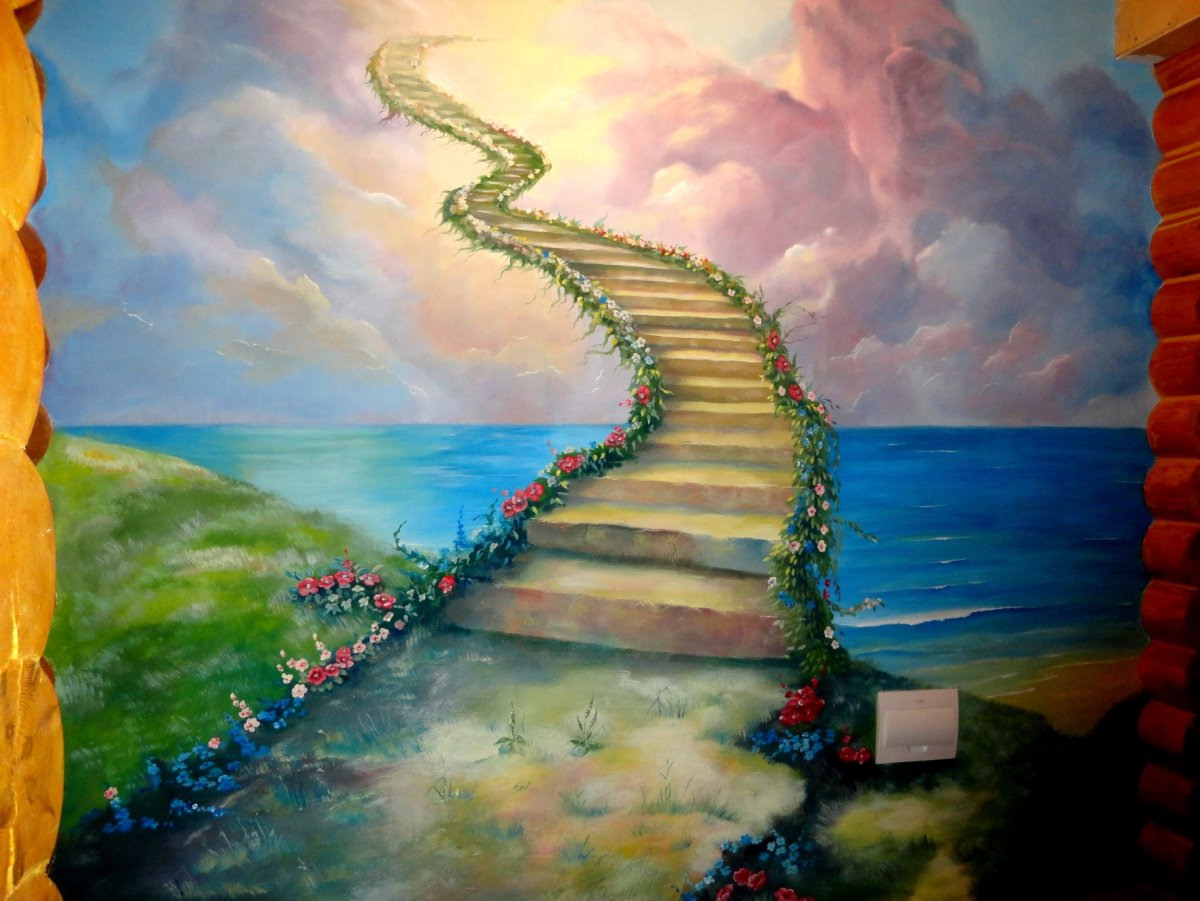 Дорога вверх ответ. Лестница в небо Джим Уоррен. Картина лестница в небеса Джим Уоррен. Лестница в небо картина Джима Уоррена. Дорога к небу.