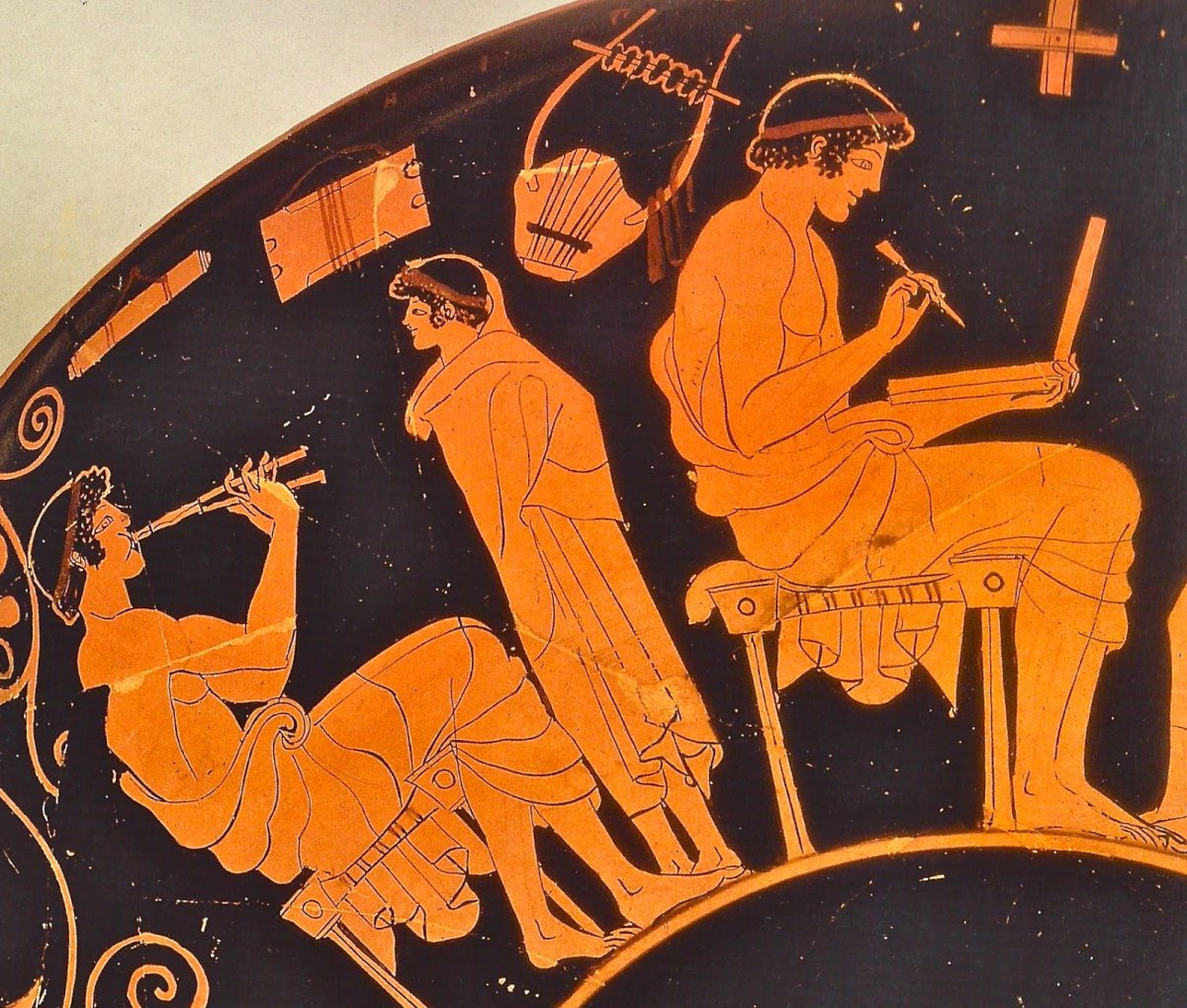 Вазопись древней Греции музыканты