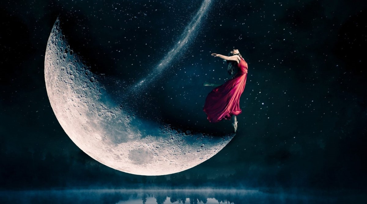 Девушка ночь Луна звезды