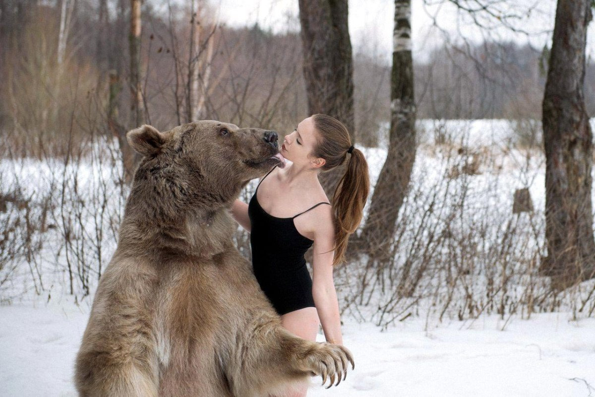 Фото медведь обнимает девушку