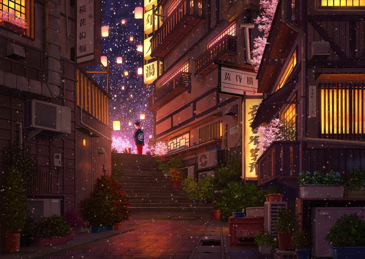 Вечерняя улица аниме