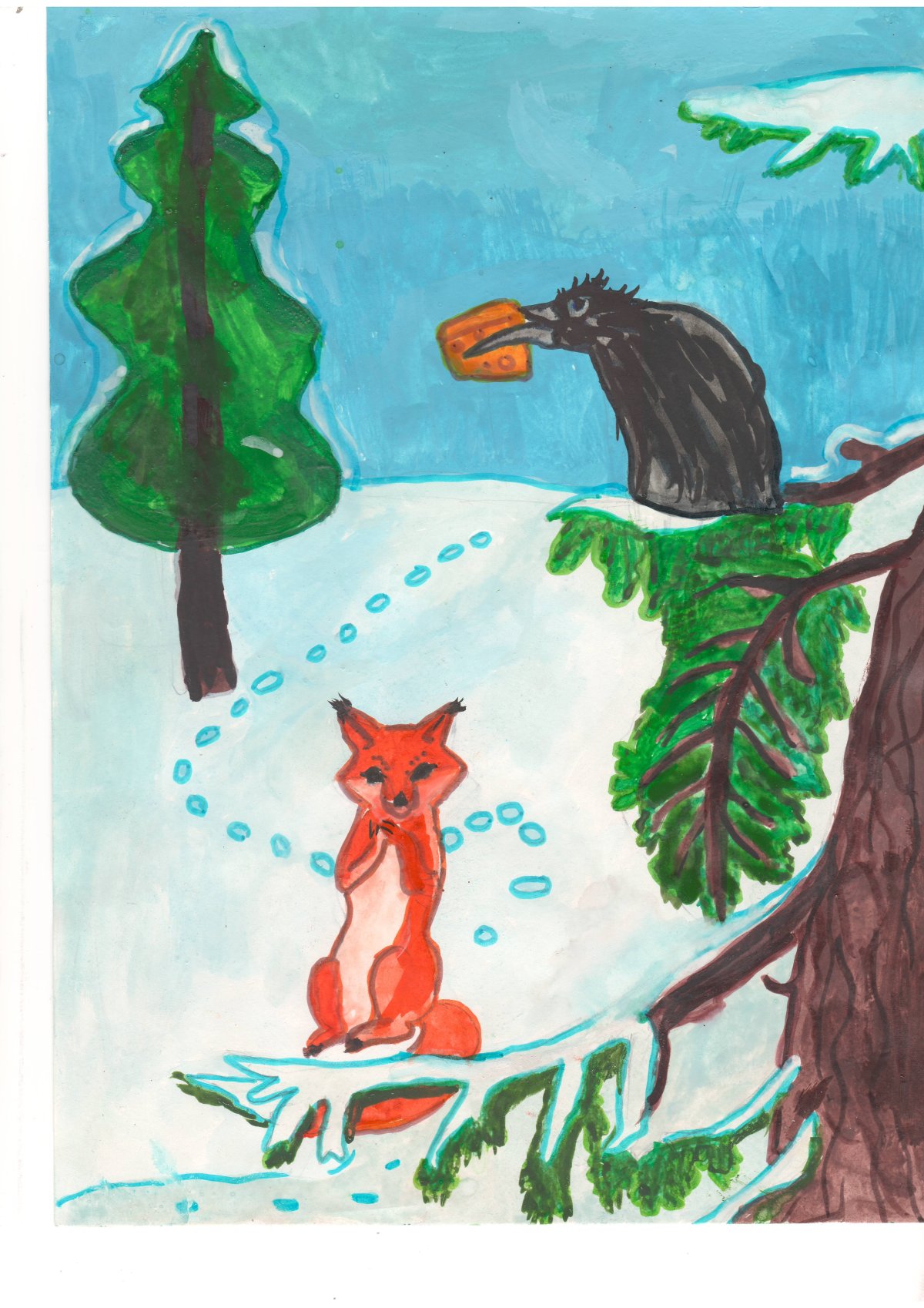 Иллюстрация к басне Крылова ворона и лисица