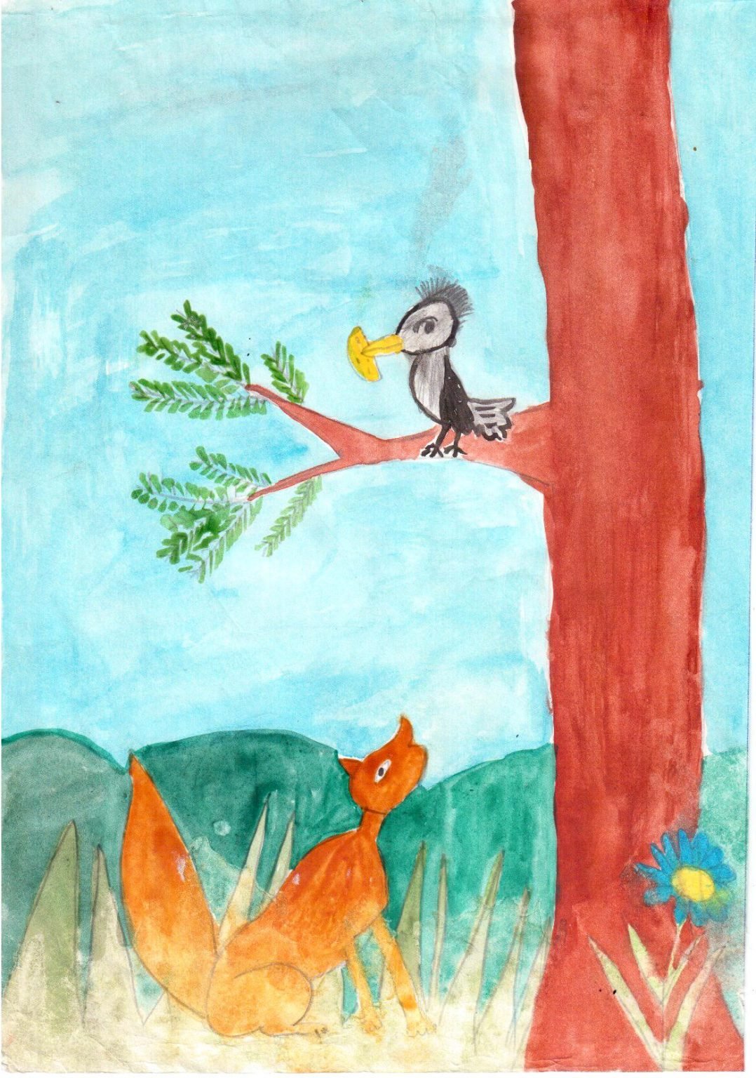 Рисунок к басне лиса и ворона