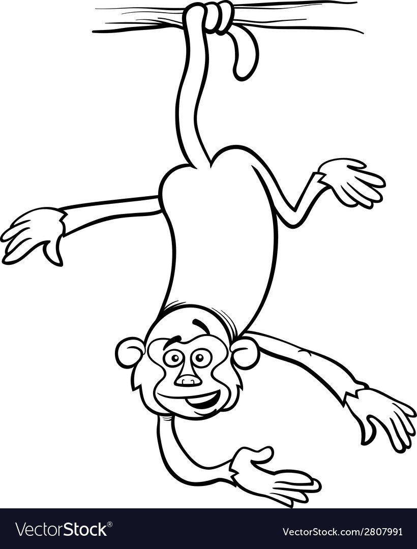 Иллюстрация обезьяна на Лиане чб