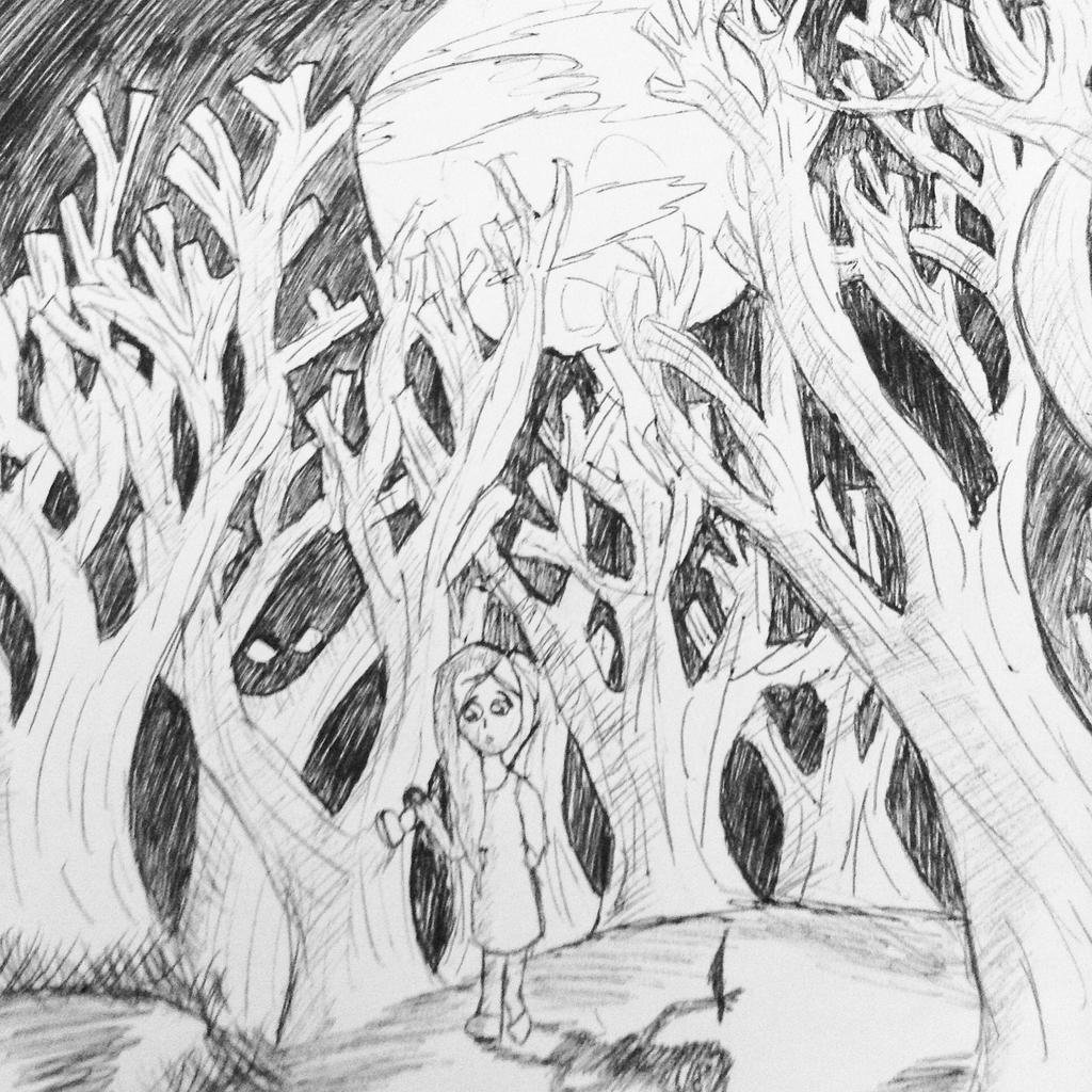 Сказочный лес карандашом