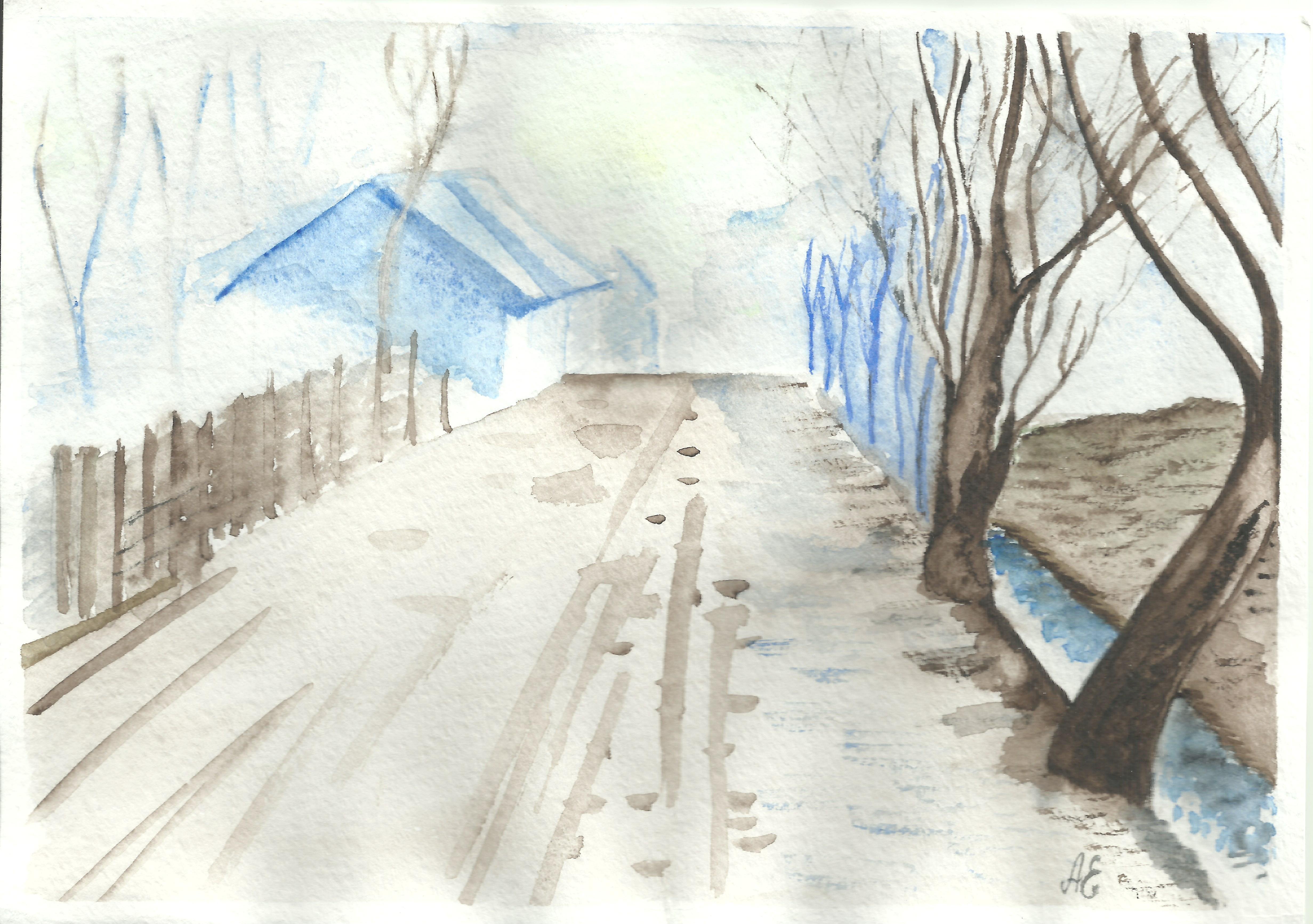 Зимняя дорога иллюстрация