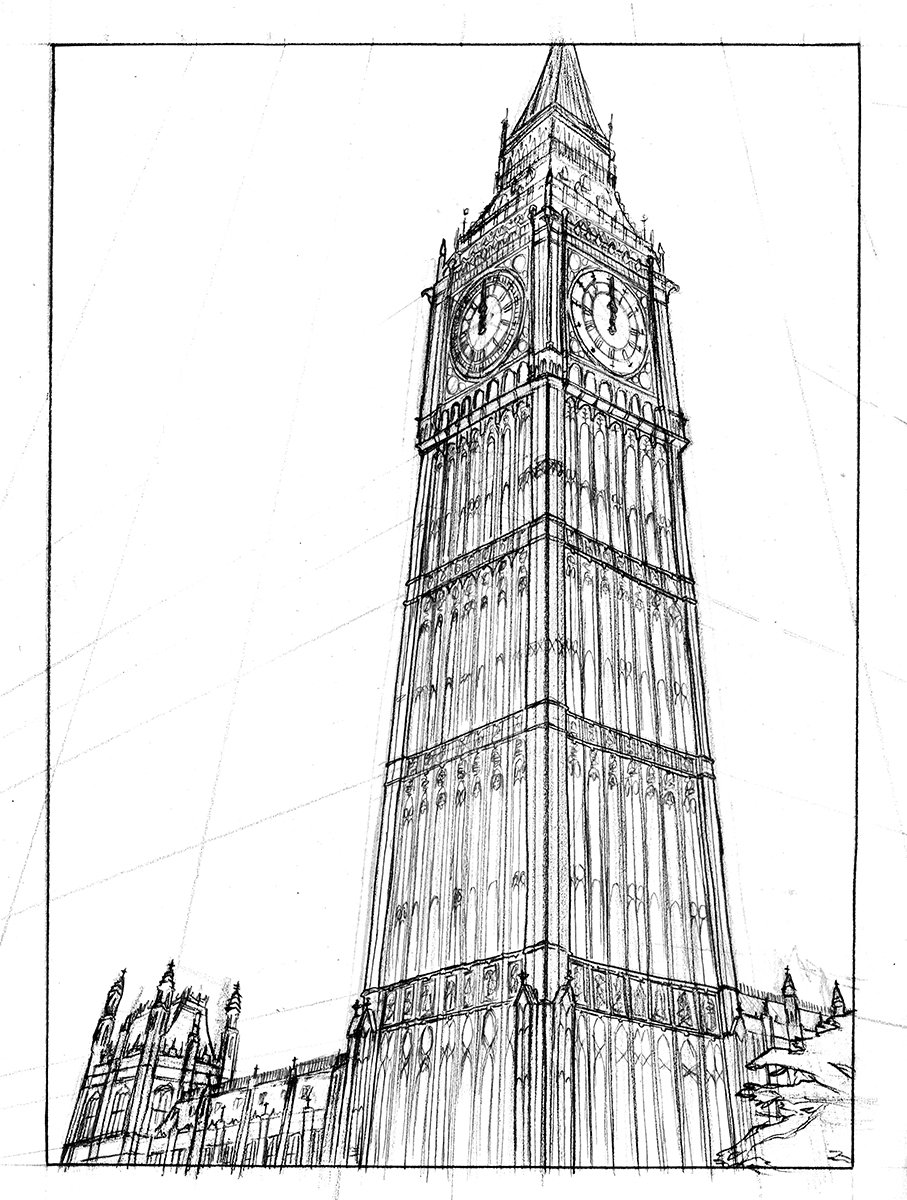 Biggest drawing. Лондон карандашом. Биг Бен рисунок. Биг Бен рисунок карандашом. Лондон набросок.