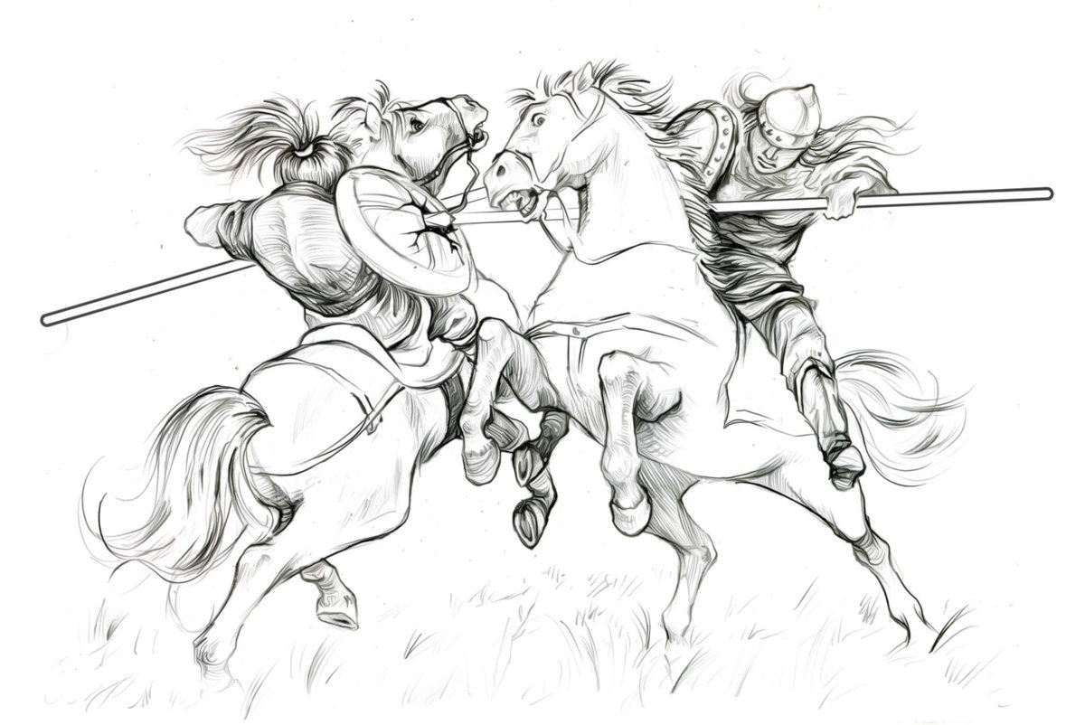 Раскраска Куликовская битва сражение Пересвета и Челубея