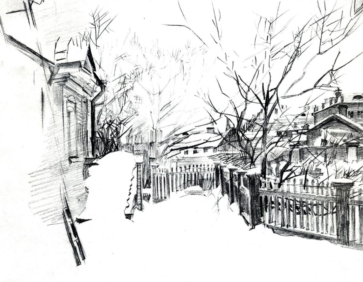 Михаил Александрович Врубель картины Графика дворик зимой