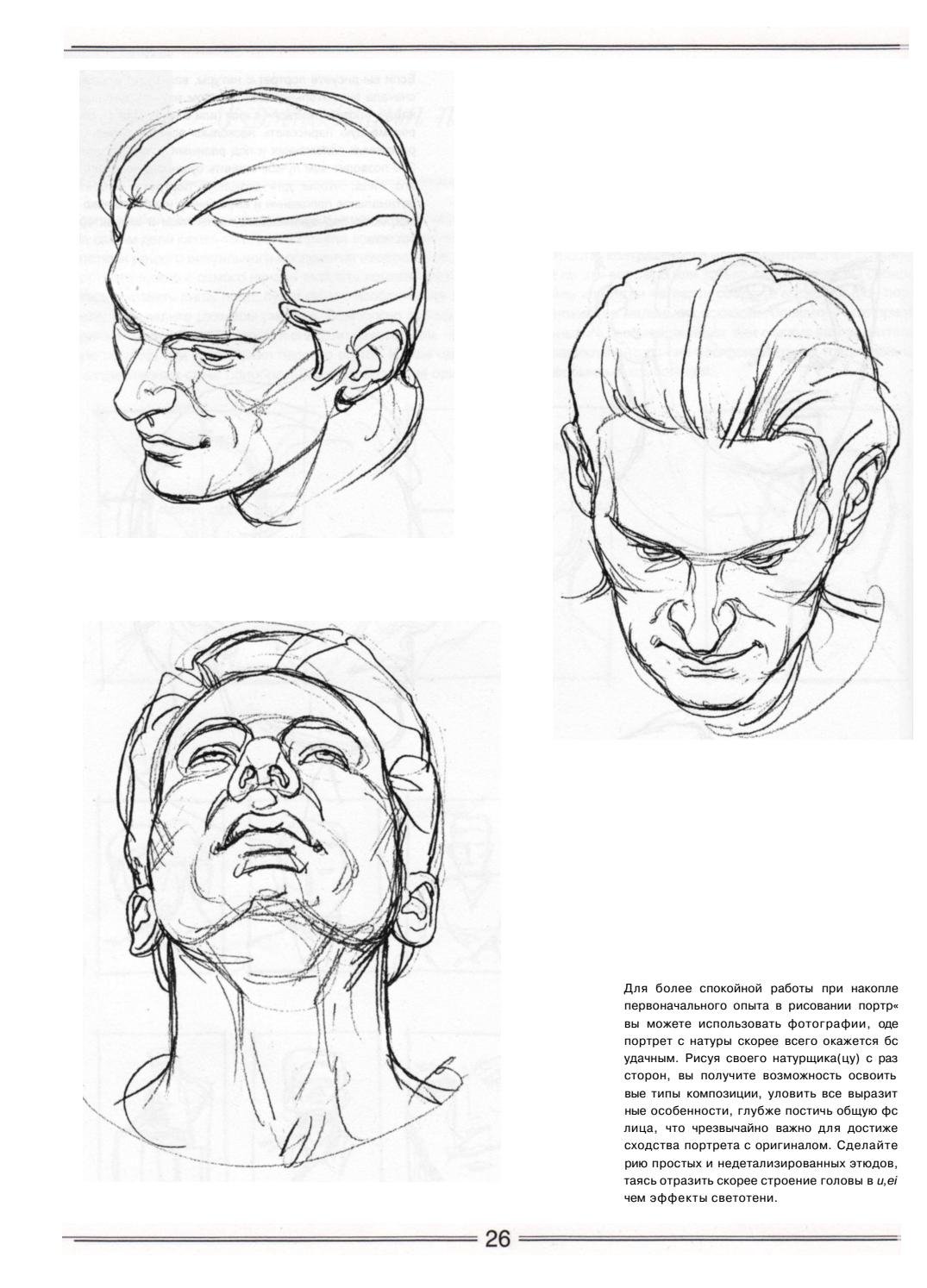 Зарисовки головы человека в разных ракурсах