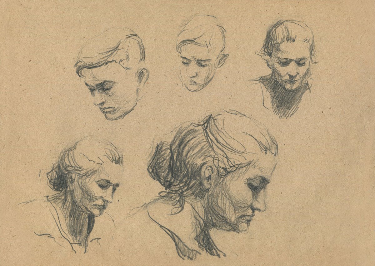 Зарисовки головы человека в разных ракурсах