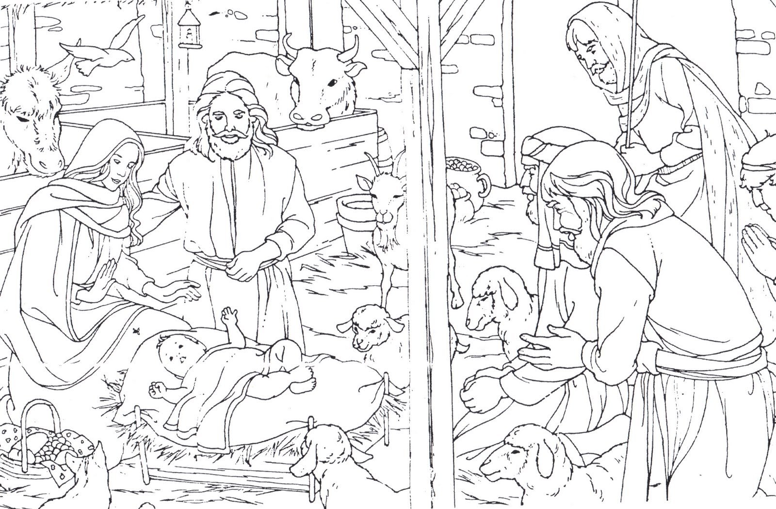 Картинка для раскрашивания рождение Иисуса