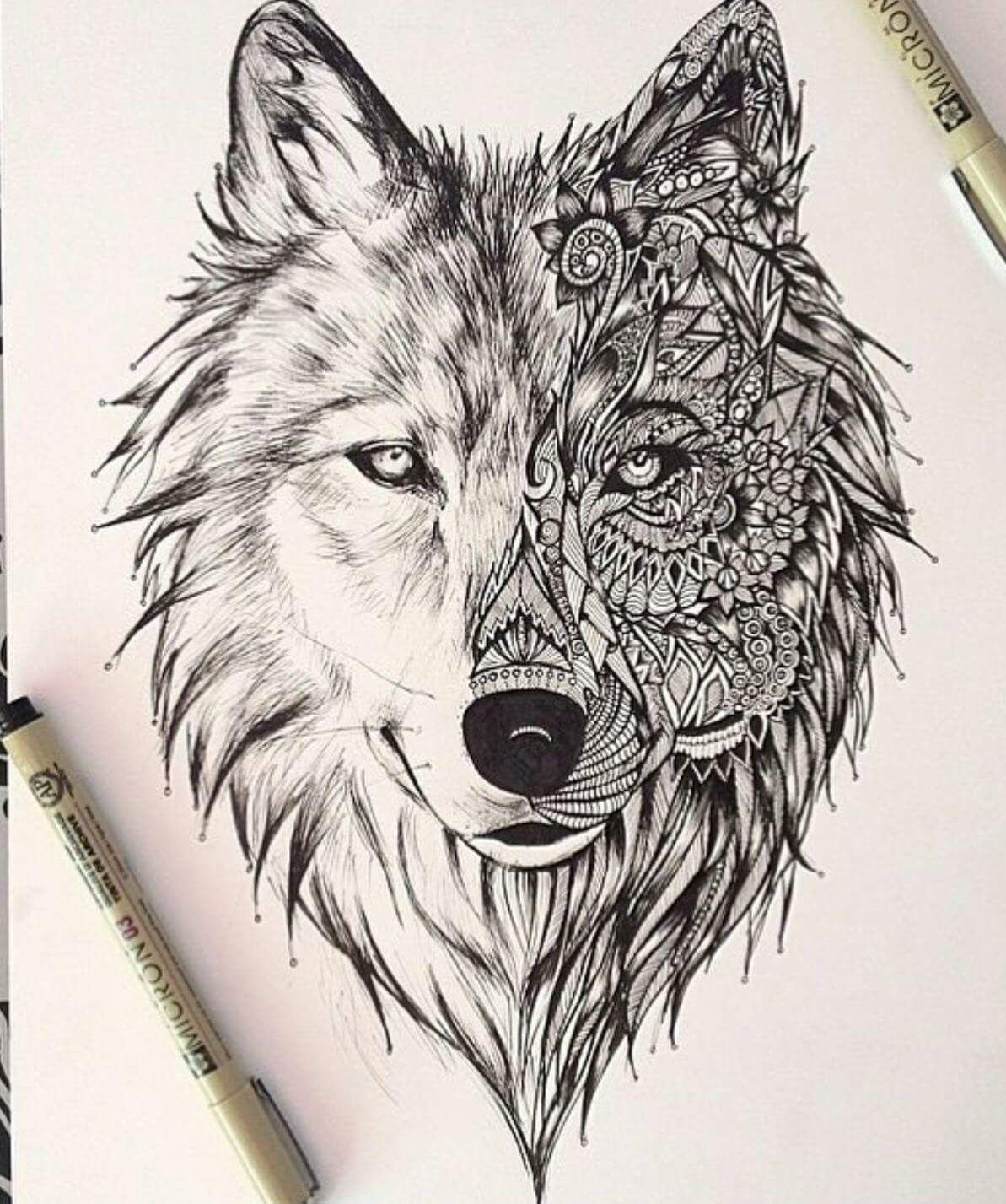 эскизы татуировок волк