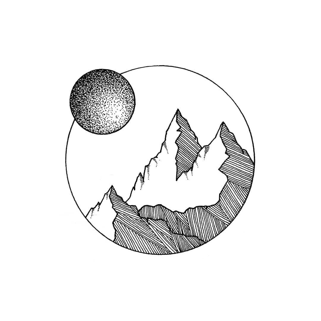 Эскизы для переводных тату горы на белом фоне