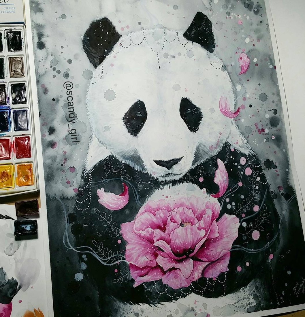 Панды в краске арт