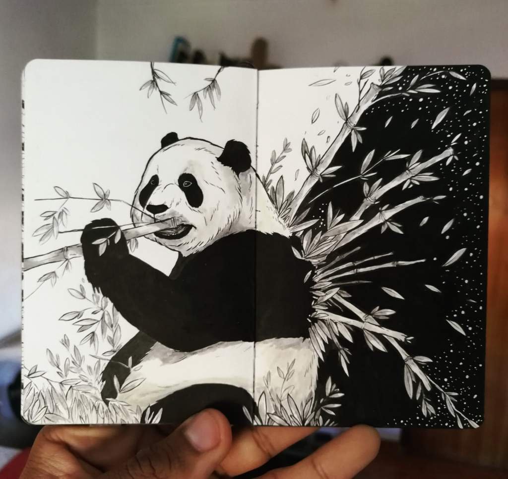 Панда рисунок тушью