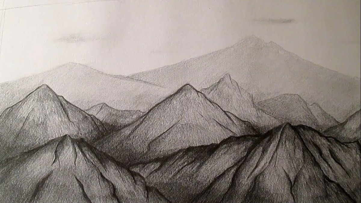 горы рисунок карандашом