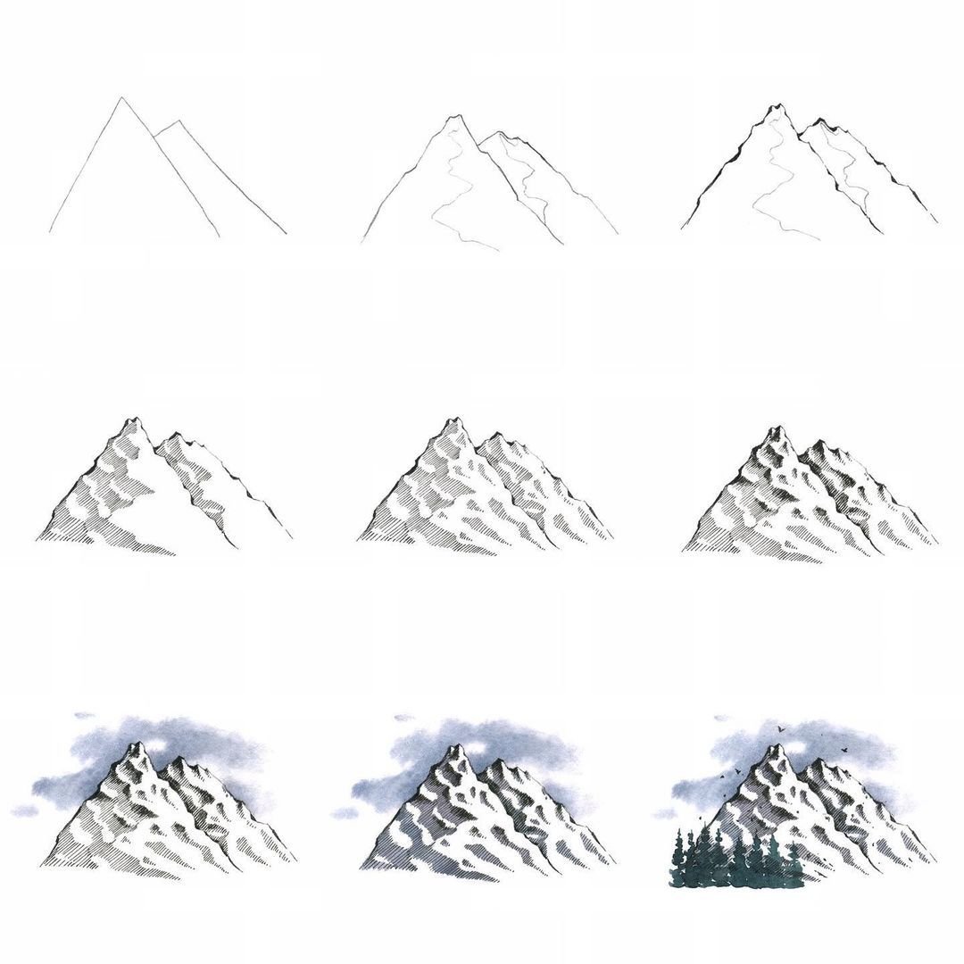 Как нарисовать горы пошагово