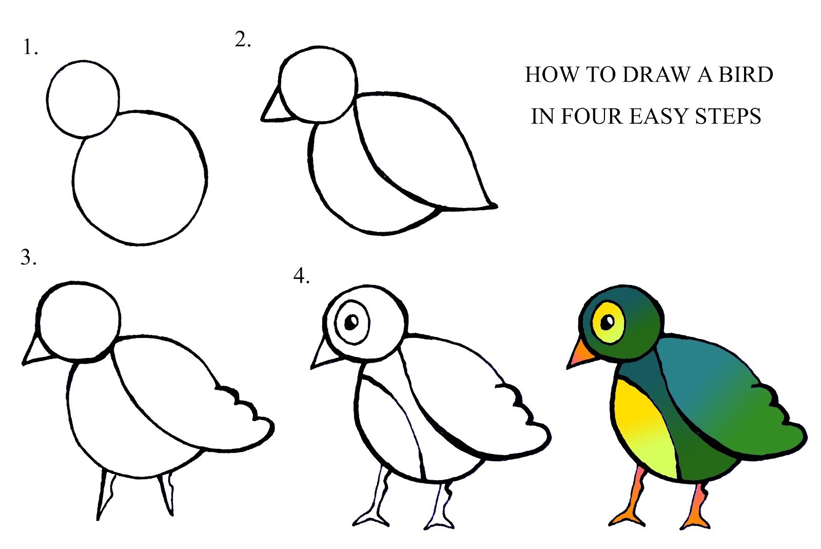 Схема рисования птицы