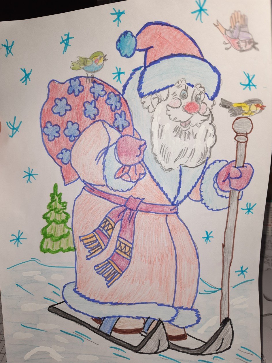 Дед Мороз рисунок фломастерами