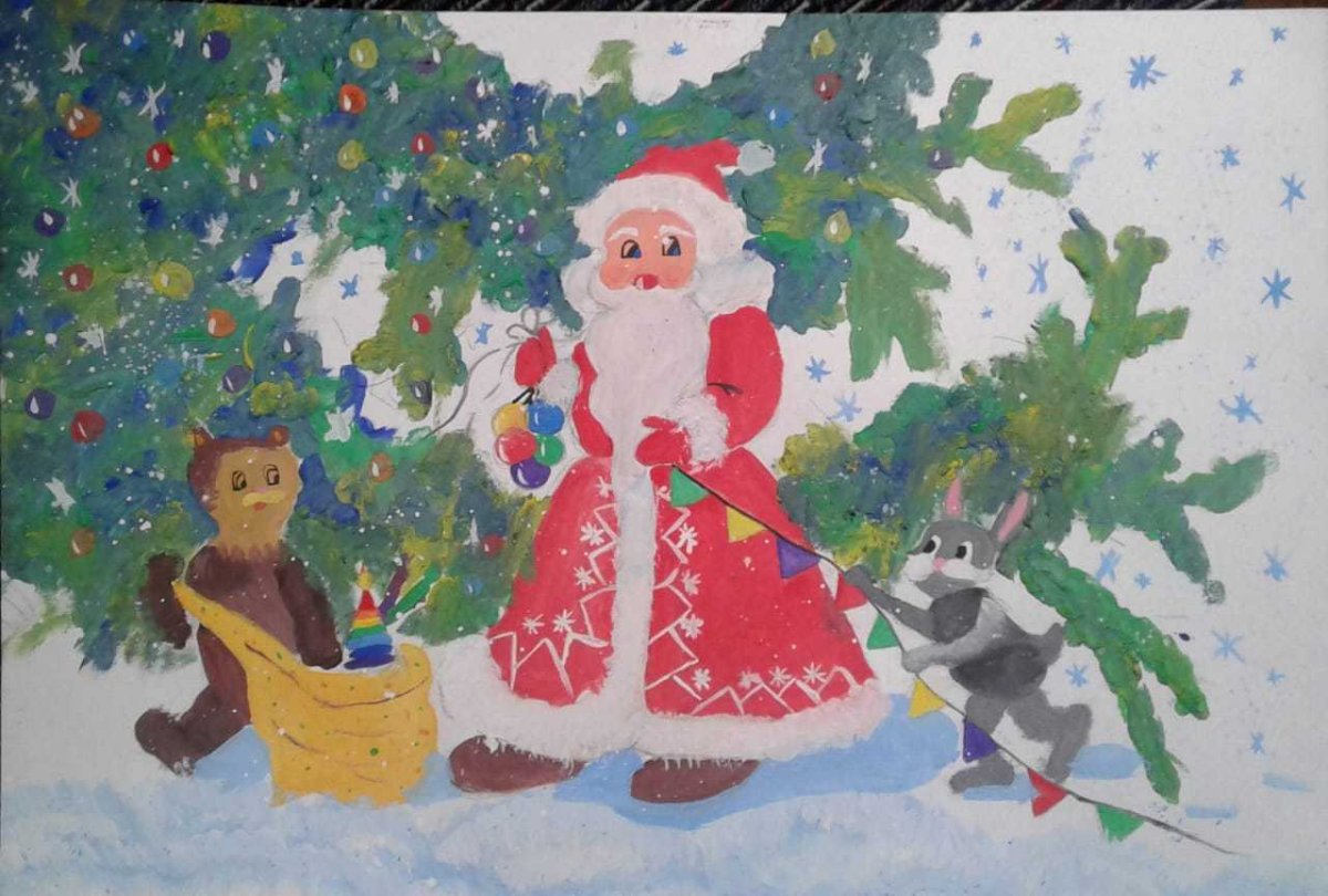 Дед Мороз рисунок для детей красками