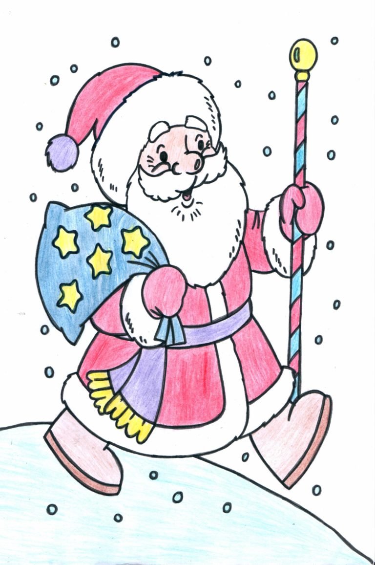 Рисунок Деда Мороза для детей 8 лет