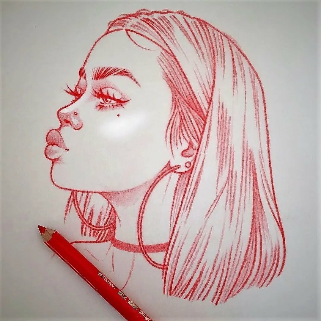 Рисунки для срисовки красным карандашом