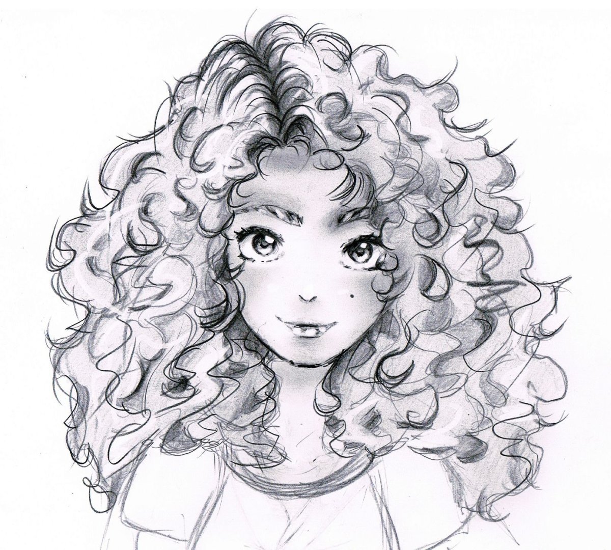 Нарисованная девушка с кудрявыми волосами