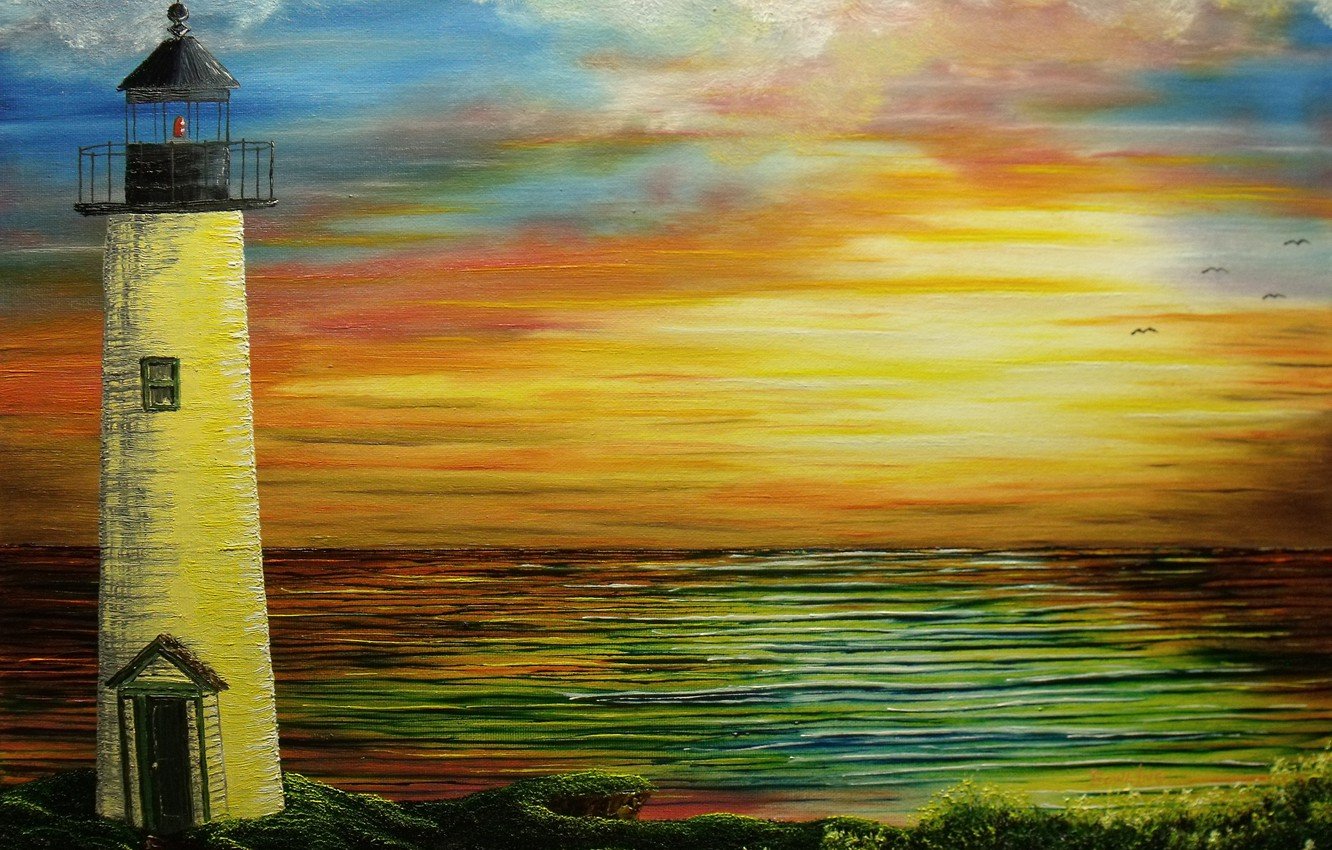 Картины с маяком и морем