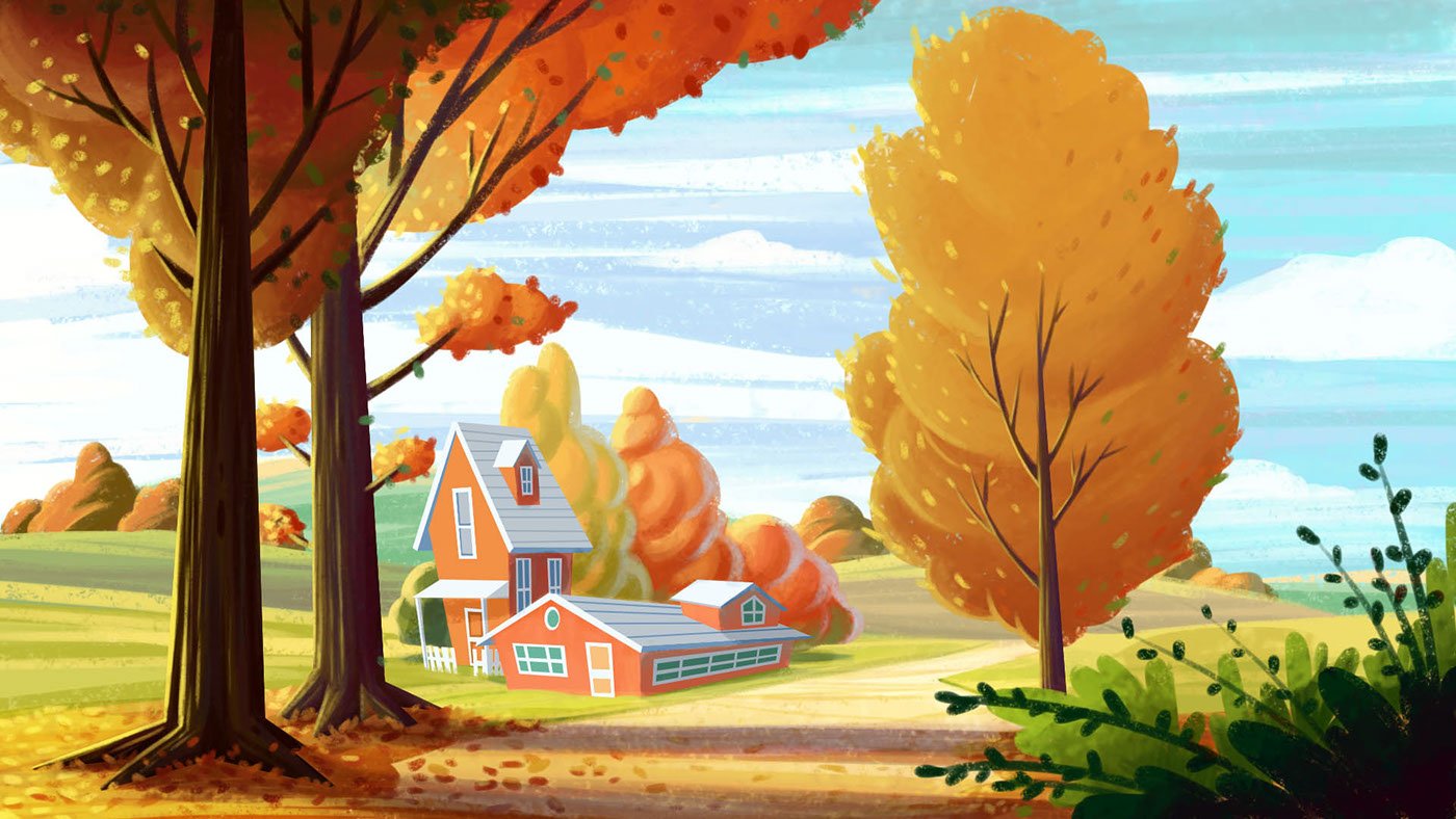 Осенний пейзаж в иллюстраторе