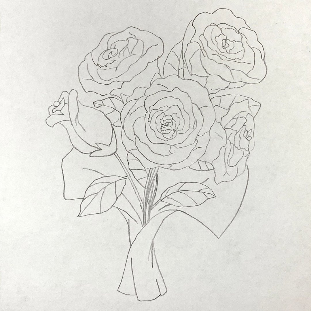 Букет роз рисунок карандашом
