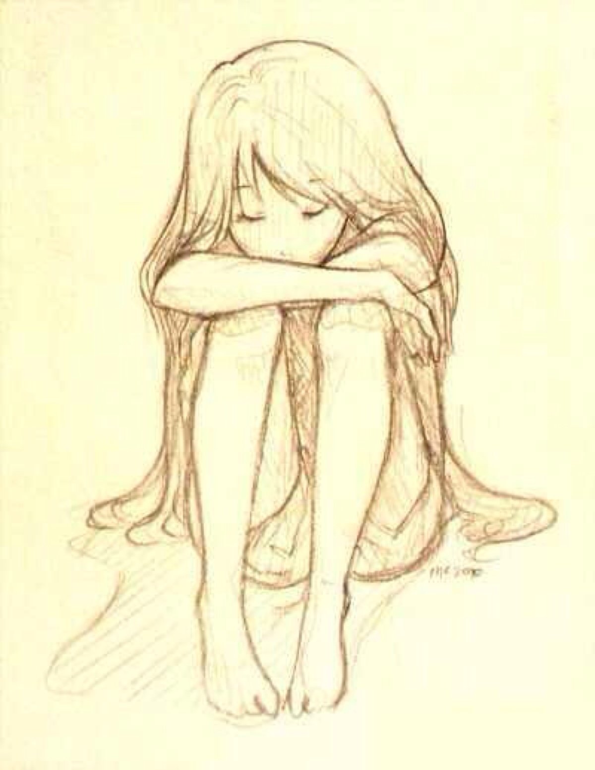 Рисунки для срисовки грустные девушки