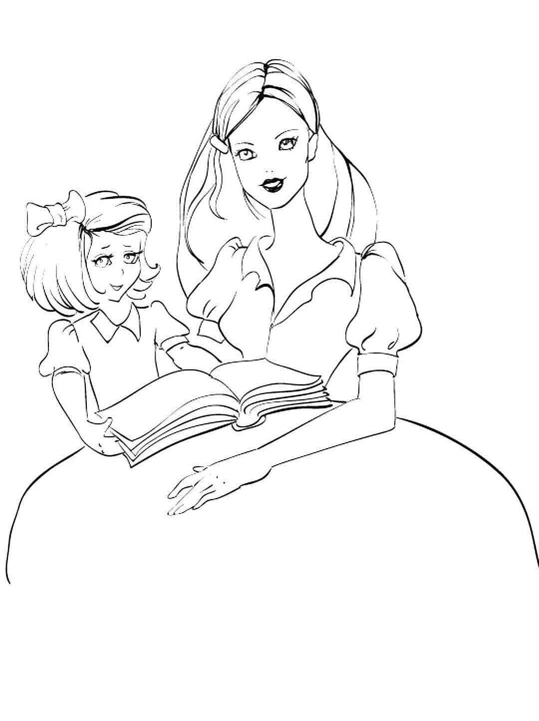 Раскраска для девочек мама и дочка