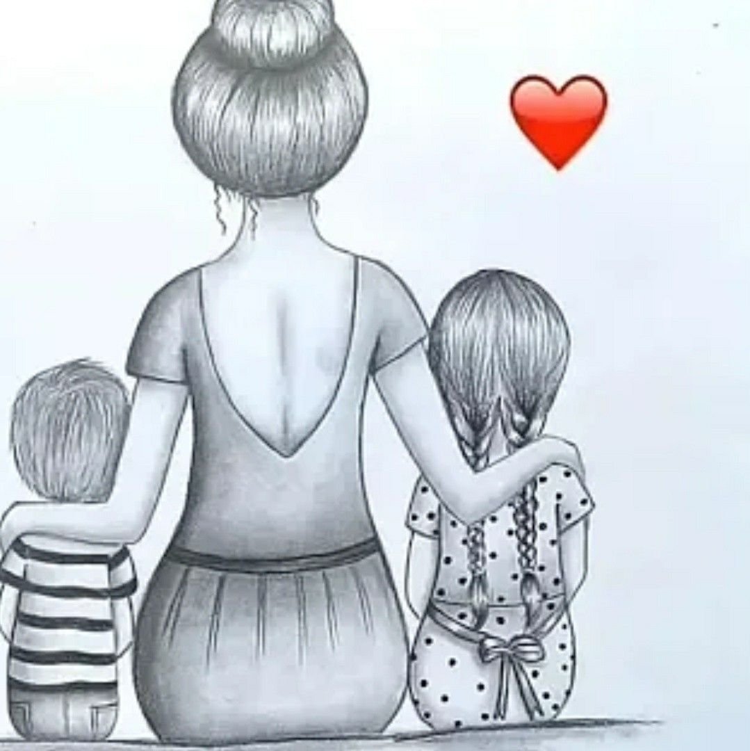 Рисунок детский мама с дочкой