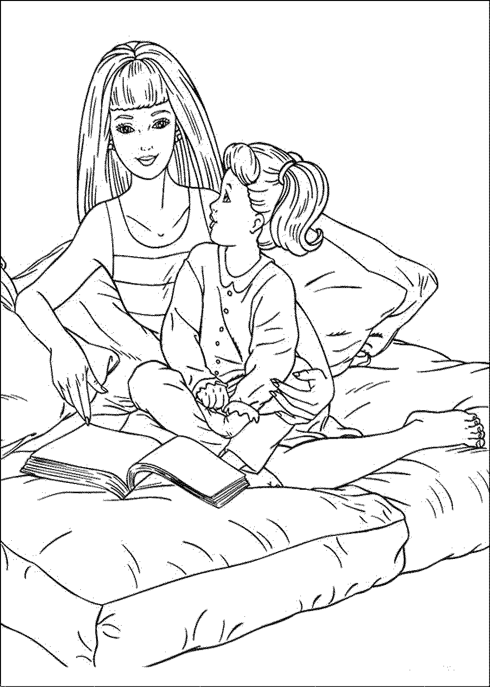 Раскраска девочка с мамой