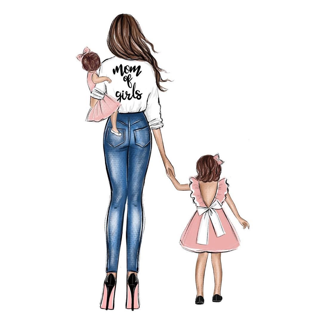 Модные иллюстрации мама и дочка
