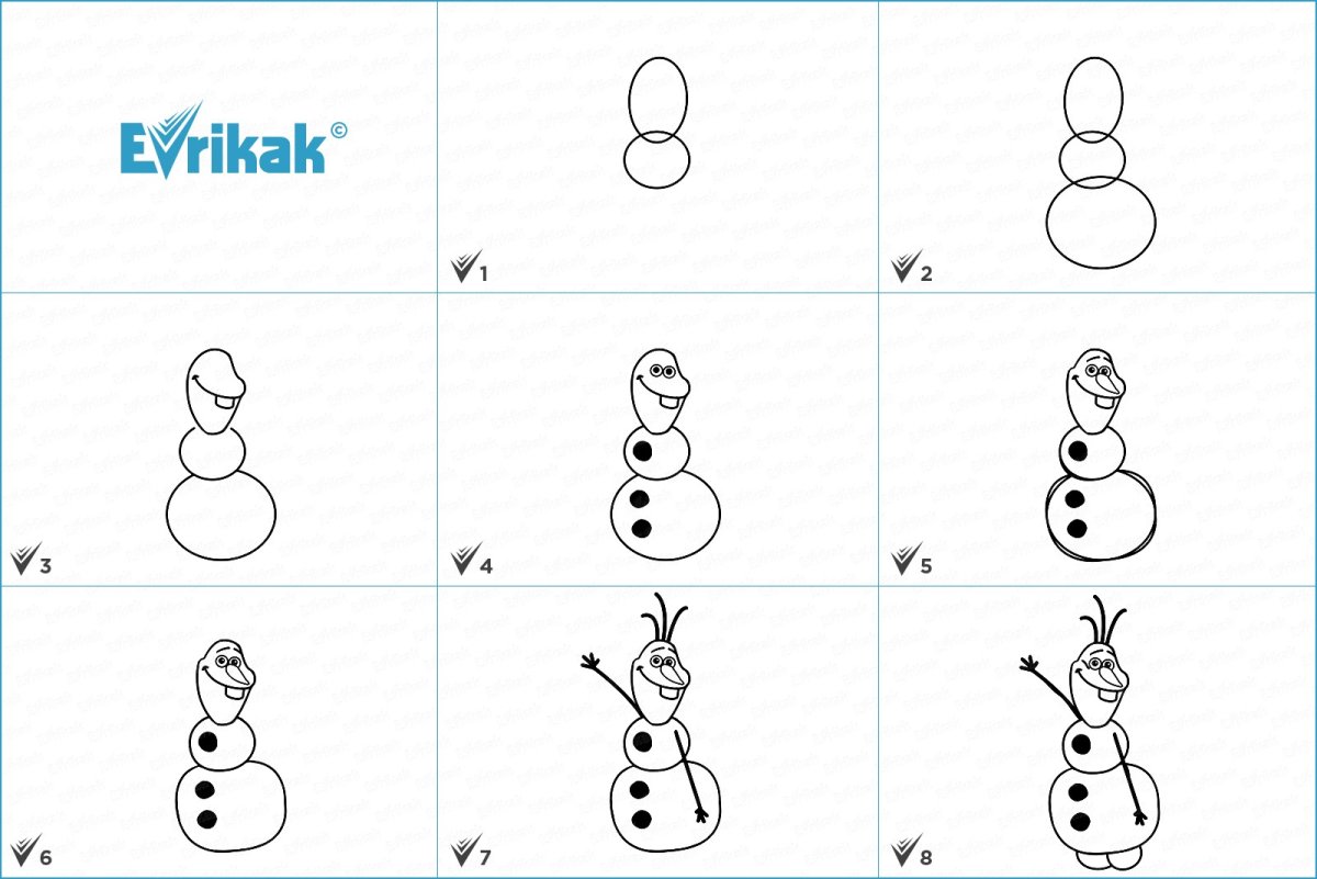 Нарисовать снеговика Олафа поэтапно