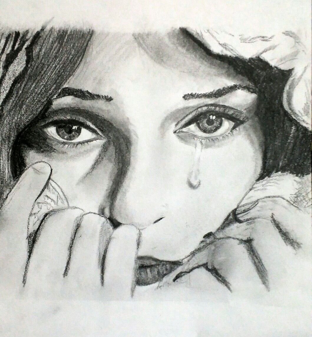 Рисунок плачущей девушки для срисовки.
